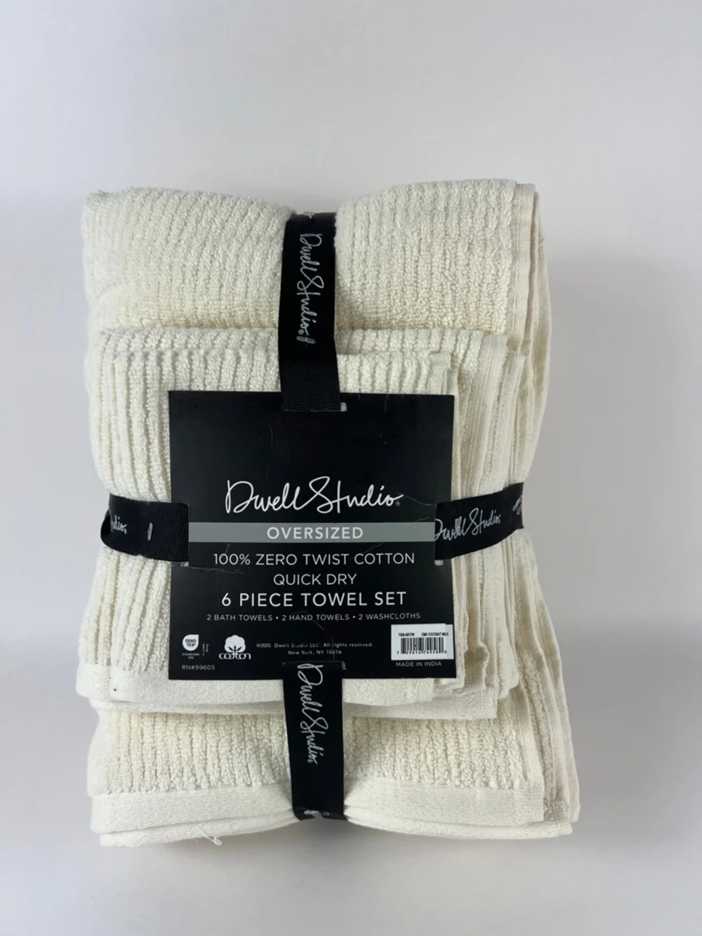 Dwell Studio Bath Towel Set 6 PC Cream Quick Dry 100% Zero Twist Cotton NEW
